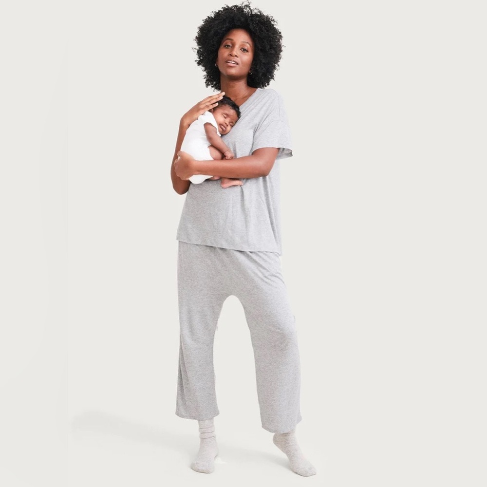 Hatch Jersey Nesting Pant (1) + Nursing Tee (0) set, Pink Leopard